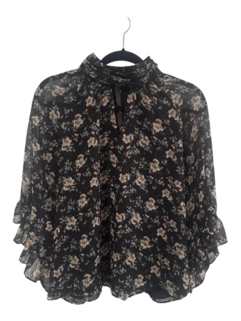 Vince Camuto Black Floral Blouse | Ruffle Sleeve | Size M